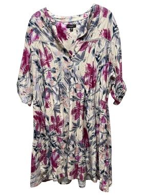 Cocomo White Floral Print Tunic Dress with Pink and Blue Accents